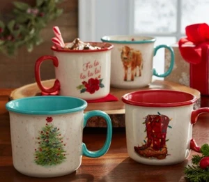The Pioneer Woman 2020 Holiday Tree Special Edition 4 Camper Mug Set Stoneware - Picture 1 of 9