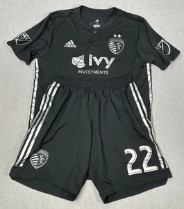 Adidas MLS Sporting KC Kansas City #22 Negro Uniforme Jersey Kit Pantalones Cortos Talla M - Imagen 1 de 17