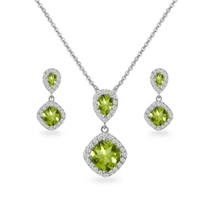 Peridot & White Topaz Dangle Earrings & Necklace Set in Sterling Silver - Picture 1 of 3