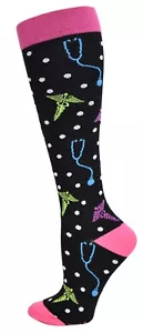 Caduceus Stethoscope Nurse Medical 10-14mmHG Compression Socks Black - 2 Sizes! - Picture 1 of 1