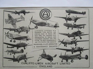 6/1945 PUB CUNLIFFE-OWEN AIRCRAFT RAF WWII SPITFIRE AUTOGYRO CIERVA ORIGINAL AD - Imagen 1 de 1