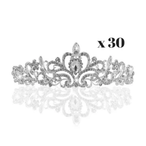 Lot - 30 Bridal Princess Crystal Tiara Wedding Crown Silver Sparkle Costume - Picture 1 of 5