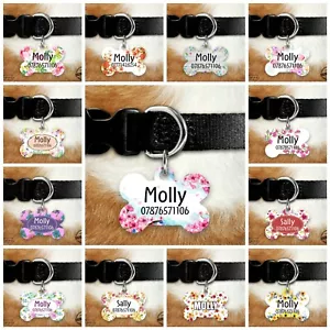 Personalised Dog Tag - Dog ID Tag - Bone Tag - Flowers Collection - Picture 1 of 23