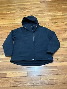 Lands' End Womens Windbreaker Jacket Sz XL Black Hooded Fleece Lined Full Zip - Picture 1 of 8