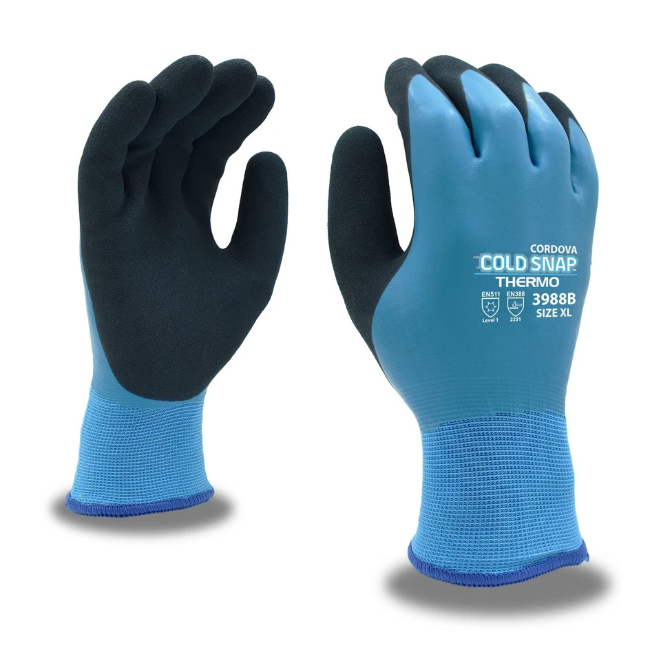 GUANTES DE TRABAJO AZULES impermeables aislados clima frío invierno pesca construcción Foto 1 de 3