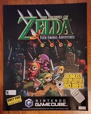 Raro 2004 Nintendo GameCube Zelda Four Swords Adventur Pôster 22x28", nunca usado - Imagem 1 de 2