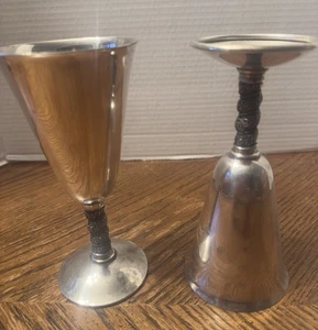 Vintage Mid Century 2Silver Plated Goblets Leaf & Berry Stems EPB Made In Spain - Picture 1 of 11