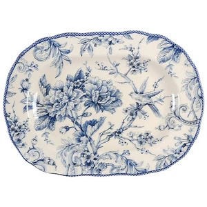 222 Fifth Adelaide Blue and White Oval Serving Platter 8995386 - Picture 1 of 1