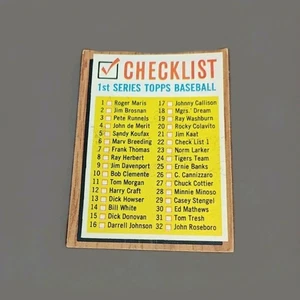 1962 Topps Baseball Card Checklist 1 To 88 Clean Vtg #22 Roger Maris Ernie Banks - Picture 1 of 2