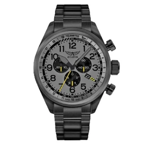 Aviator Black Steel Grey Dial Chronograph Swiss Made Men's Watch - V22551745 - Picture 1 of 5