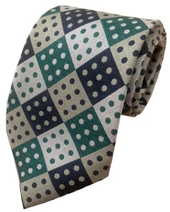 Men's Silk Domino 9s  Nines Navy Green and Grey Standard  Tie - Picture 1 of 3