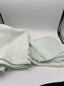 Vintage Mint Green Damask Tablecloth AND NAPKINS - Picture 1 of 5
