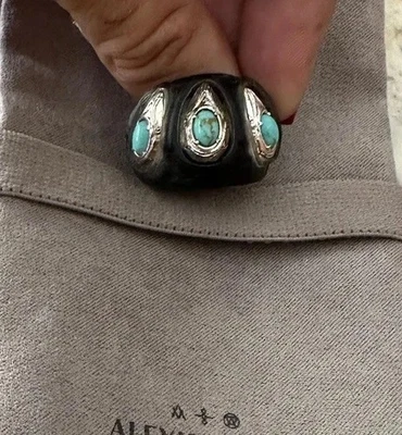 Anillo 100% Auténtico Alexis Bittar Archive Negro Lucita y Piedra Turquesa Foto 1 de 4