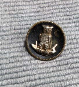 Vintage Antique Metal Picture Button OWL ON BRANCH IN THE MOONLIGHT - Picture 1 of 4