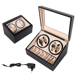 4+6 Auto Rotation Leather Wood Watch Winder Storage Box Display Case Brown/Black - Picture 1 of 38