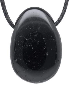 Colgante de gota de turmalina negra/Schörl perforado con cinta de algodón | Piedra preciosa - Imagen 1 de 7