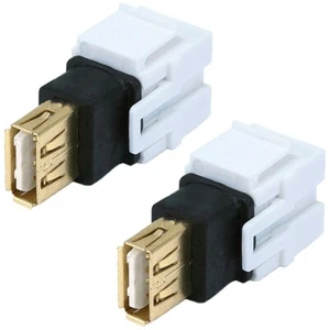 2 Pcs USB A Female to Female Keystone Insert Coupler Adapter Flush Type White - Picture 1 of 2