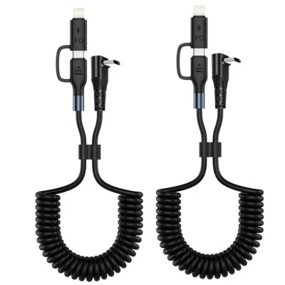 Coiled USB C Charger Cable USB-C to USB-C iPhone Cable 2 in 1 Fast Charging Cord - Image 1 of 4