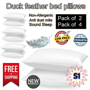 Hotel Quality LUXURY Duck Feather Down Pillows Extra Filled Pillow Bedding NEW - Picture 1 of 5