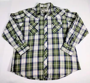 Camisa De Colección Wrangler Wrancher Perla A Presión Hombres Talla XL Verde Azul A Cuadros Manga Larga - Imagen 1 de 5