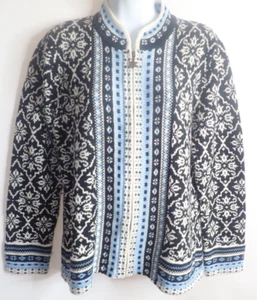 Appleseed’s Nordic Fair Isle Front Zip Cardigan Medium Black & lt. Blue Classic - Picture 1 of 6