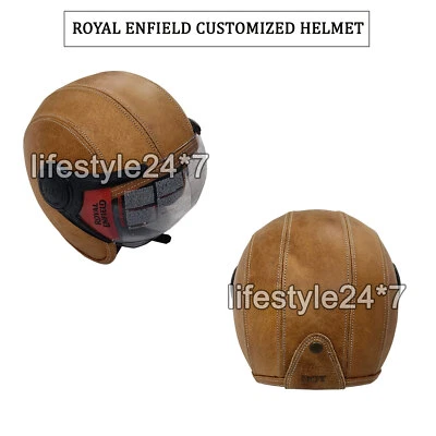Royal Enfield "Customized Helmet With Leather Covering, Brown Tan Color" Foto 1 de 4