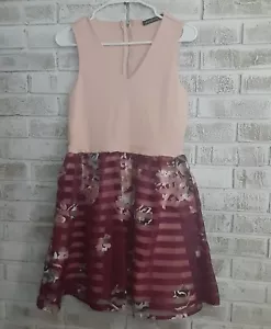 Brat Star Sheer Stripe Floral Overlay Dress sz L - Picture 1 of 9