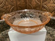 Vintage Pink Depression Elegant Etched  Glass Fruit Bowl W Handles Rare