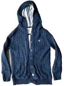 DE COLECCIÓN AMERICAN EAGLE AZUL MARINO CABLE TEJIDO CÁRDIGAN SUÉTER CON CAPUCHA FORRADO PARA MUJER S - Imagen 1 de 4