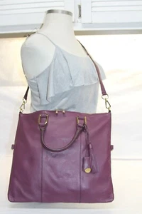 G.I.L.I. Pebble Leather Convertible Satchel PLUM RTL$257 - Picture 1 of 11