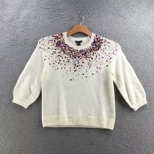 Halogen Sequined Sweater Womens Medium Ivory White Pullover Crew Neck Casual NEW - Picture 1 of 16