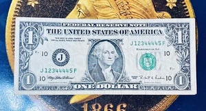 #12344445 ~ 1995 $1 Fancy SOLID Serial Numbers Ladder Binary Note Lucky Number - Picture 1 of 2