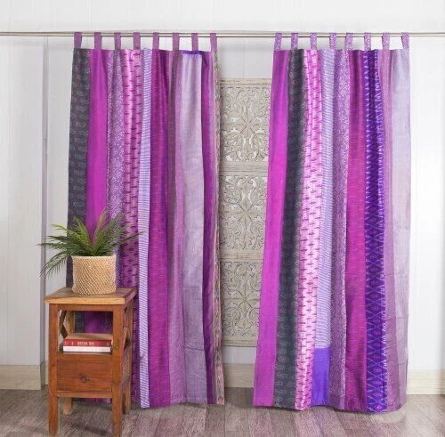 Venta al por mayor Lote India Vintage Sari Patchwork Cortina Cortina Ventana Cortina de Seda Foto 1 de 1