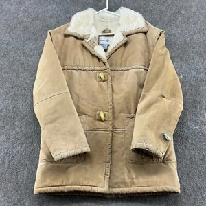 VINTAGE Shearling Jacket Women M Brown Tan Genuine Suede Leather Penny Lane 90s - Picture 1 of 15