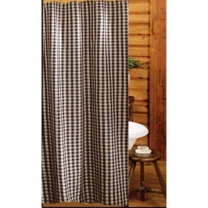 NEW!! Primitive Country Farmhouse Black & Cream Check Unlined Shower Curtain - Picture 1 of 1