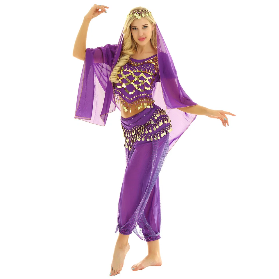 iixpin AU Women Chiffon Sequins Belly Dance Suit Outfits Indian Performance - Image 1 of 1