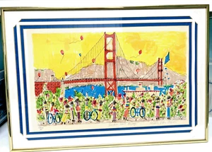 Susan Pear Meisel Signed Litho Golden Gate Bridge 37/250 Bikes Balloons Festive - Picture 1 of 6