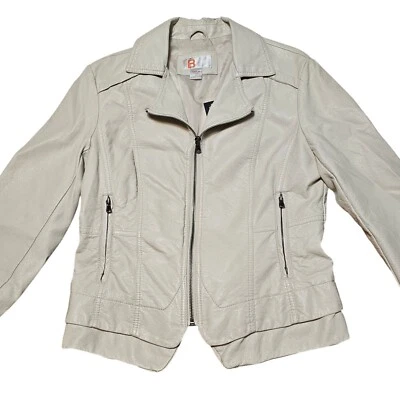 Bernardo Collection Anthropologie Vegan Leather Moto Jacket Sz M Cream Color - Image 1 of 4