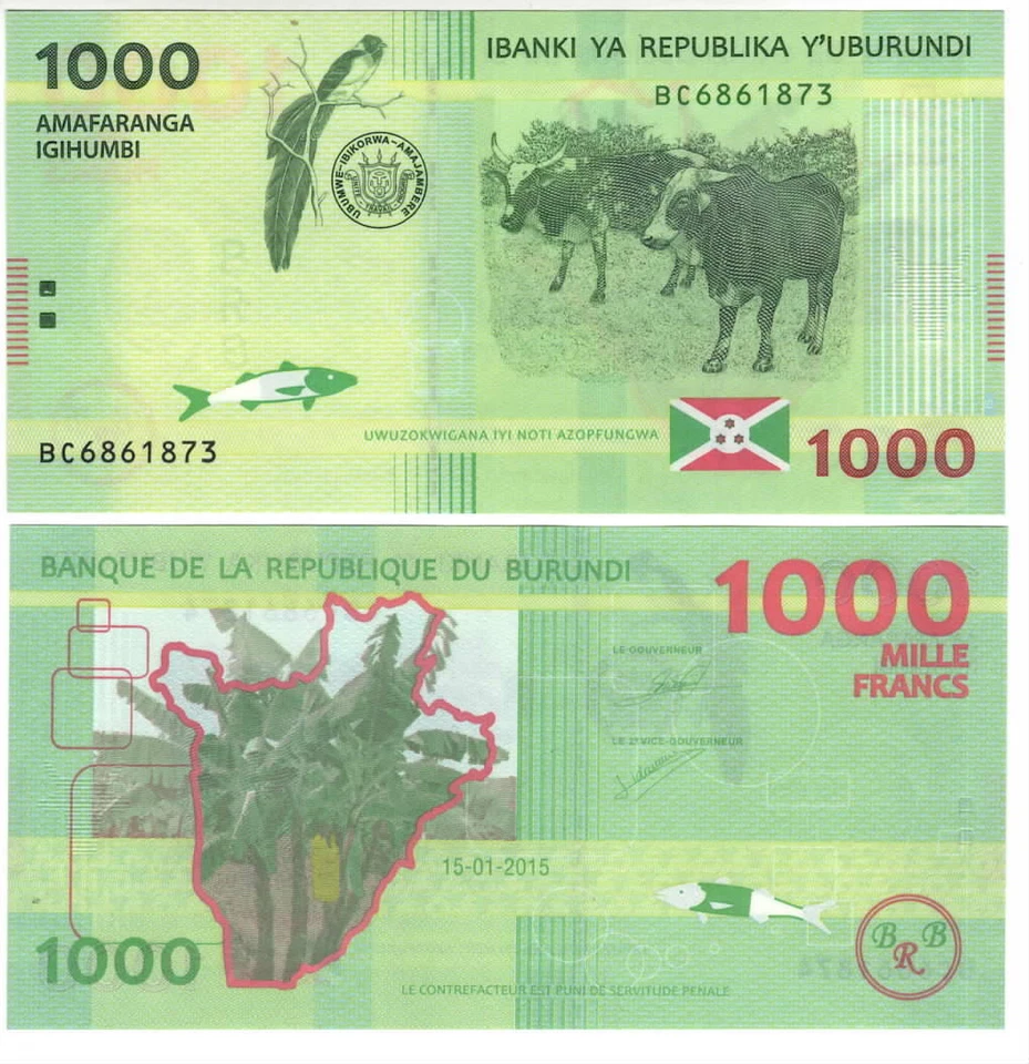 BURUNDI 1000 Francs UNC TYVEK Polymer Banknote (2015) P-51 Prefix BC Paper Money - Image 1 of 1