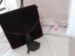 Vtg. Timmy Woods of Beverly Hills Suede Midnight Black~Burgundy Evening Handbag - Picture 1 of 10