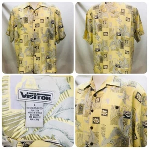 VISITOR  Men's Size  Large Washable 100% Silk Floral Palm Aloha Hawaiian Shirt - Picture 1 of 7