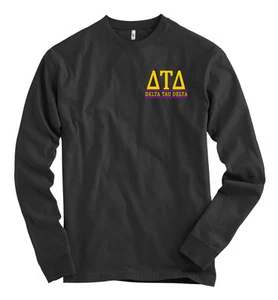 Delta Tau Delta Bella + Lona Negra Mangas Largas Camiseta Letras NUEVA - Imagen 1 de 2
