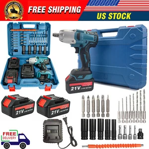 21V Cordless Impact Wrench 1/2" 800Nm High Torque Brushless Drill W/ 2 Batteries - Picture 1 of 12