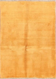 Solid Gabbeh Contemporary Orange Oriental Area Rug Hand-Knotted Wool Carpet 4x5 - Picture 1 of 12