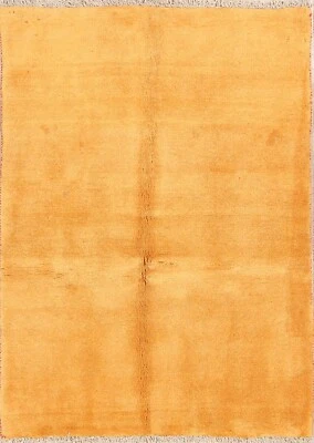 Solid Gabbeh Contemporary Orange Oriental Area Rug Hand-Knotted Wool Carpet 4x5 - Image 1 of 4