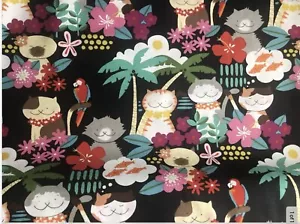 FAT Quarter DESIGNER COTTON Fabric Piece Quilting Art Kitty Cats Hawaii - Picture 1 of 1