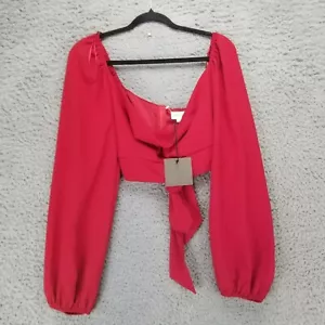 Lelis Shirt Womens Large Red Long Sleeve Off Shoulder Crop Top NWT - Picture 1 of 12
