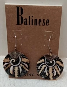 Balinese Sterling Silver and Inlaid Abalone Shell Earrings For Pierced Ears - Picture 1 of 6