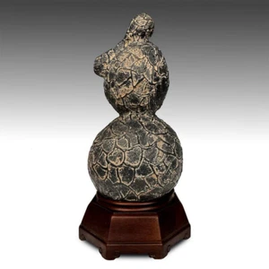 CHINESE SCHOLAR'S ROCK GONGSHI SPIRIT STONE TORTOISE SHELL HARDWOOD BASE CHINA - Picture 1 of 5