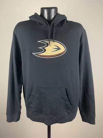 Men's Majestic Anaheim Ducks Black Felt Tek Patch Dual Blend Fleece Hoodie M Cover